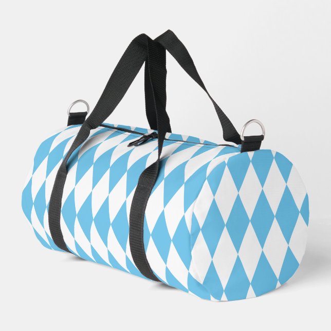 Blue and White Bavaria Rhombus Flag Pattern Duffle Bag (Left Corner)