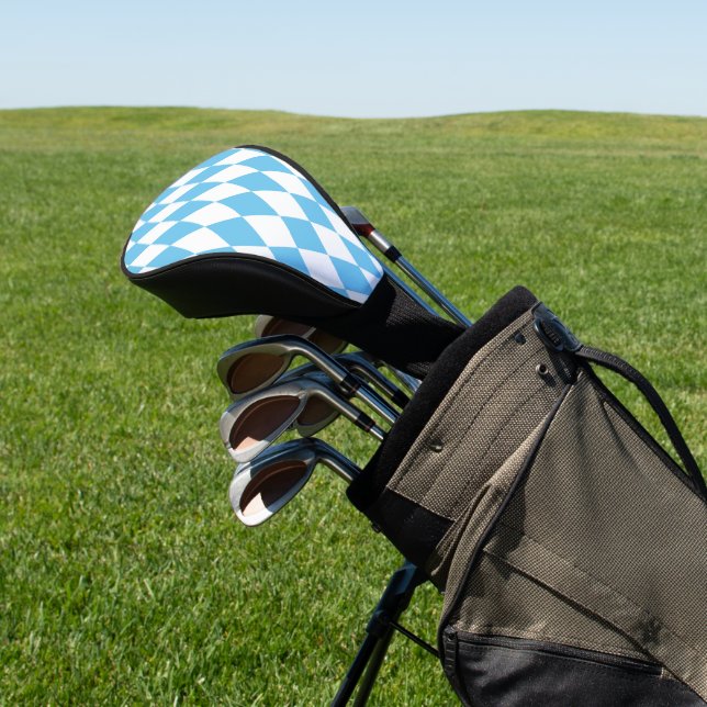Blue and White Bavaria Rhombus Flag Pattern Golf Head Cover (In Situ)