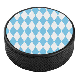 Blue and White Bavaria Rhombus Flag Pattern Hockey Puck