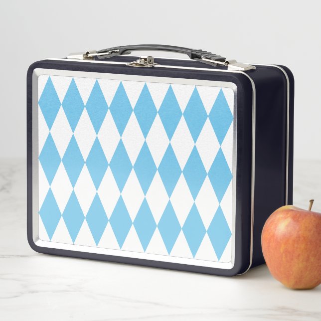 Blue and White Bavaria Rhombus Flag Pattern Metal Lunch Box (In Situ)