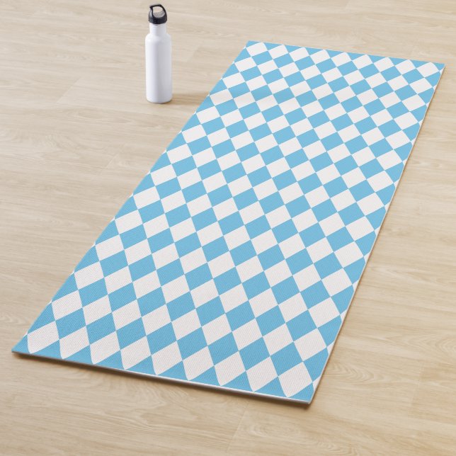 Blue and White Bavaria Rhombus Flag Pattern Yoga Mat (In Situ)