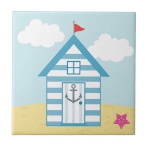 Blue and White Beach Hut Tile