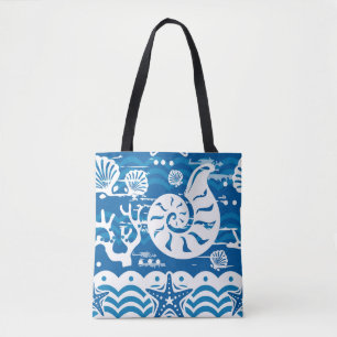 Blue and White Beach Tote Bag