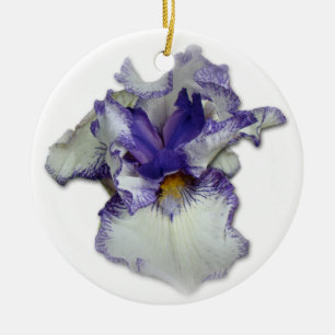 Blue and White Bearded Iris Flower Ceramic Tree Decoration