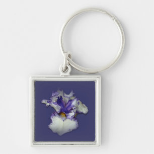 Blue and White Bearded Iris Flower Key Ring