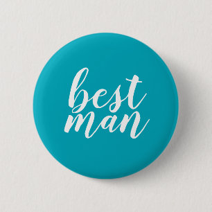 Blue and white "best man" button