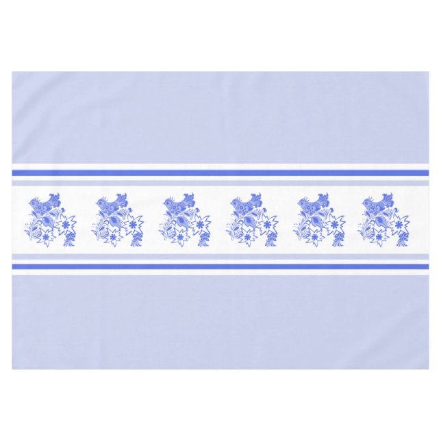 Blue and White Bird and Edelweiss Tablecloth (Front (Horizontal))