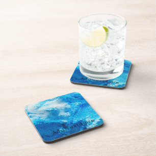Blue and White Blended Abstract Art Coaster