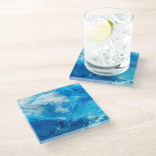 Blue and White Blended Abstract Art Glass Coaster