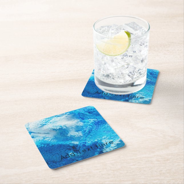 Blue and White Blended Abstract Art Square Paper Coaster (Insitu)