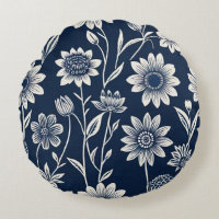 blue and white - Block print-style boho floral