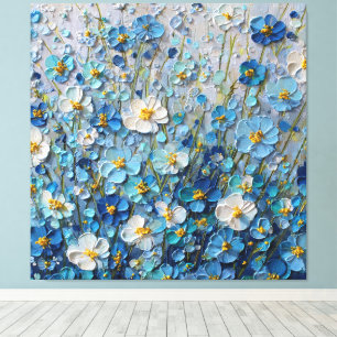 Blue and White Blooming Field Abstract Wall Art