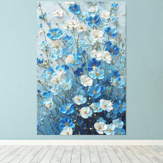 Blue and White Blossoms on Light Blue Abstract  Canvas Print
