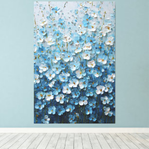 Blue and White Blossoms with Gradient Abstract Canvas Print