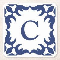 Blue and White Blue Scroll Frame Monogram