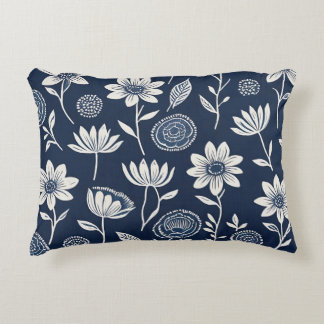 blue and white boho floral - Block print-style Decorative Cushion