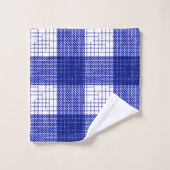 Blue and White Bold Checkered Plaid Design  Bath Towel Set (Wash Cloth)