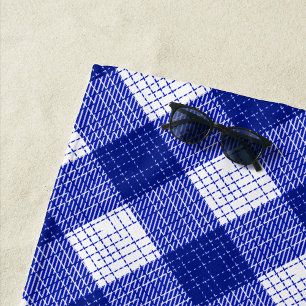 Blue and White Bold Checkered Plaid Design  Beach Towel