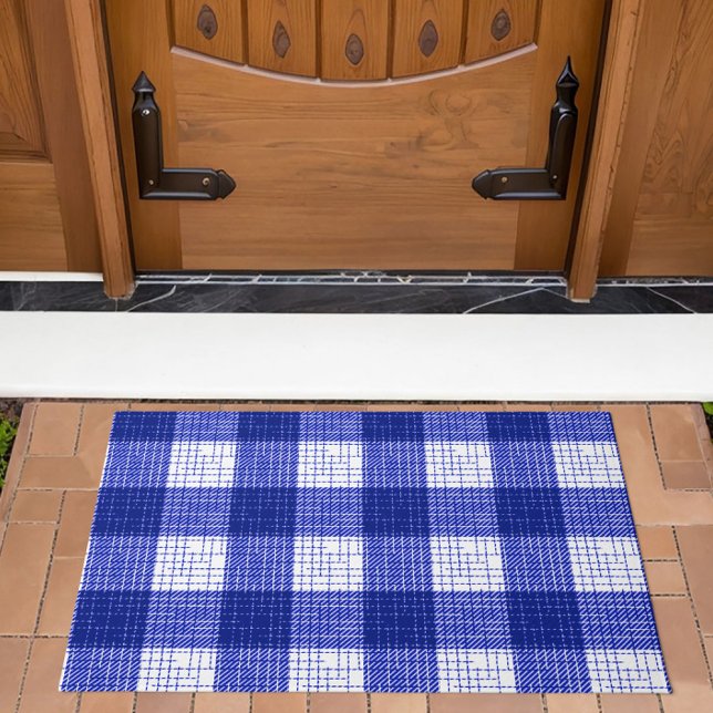 Blue and White Bold Checkered Plaid Design  Doormat (Creator Uploaded)