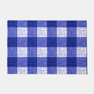 Blue and White Bold Checkered Plaid Design  Doormat