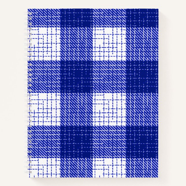 Blue and White Bold Checkered Plaid Design  Notebook (Front)