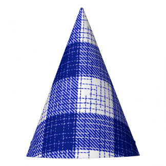 Blue and White Bold Checkered Plaid Design  Party Hat