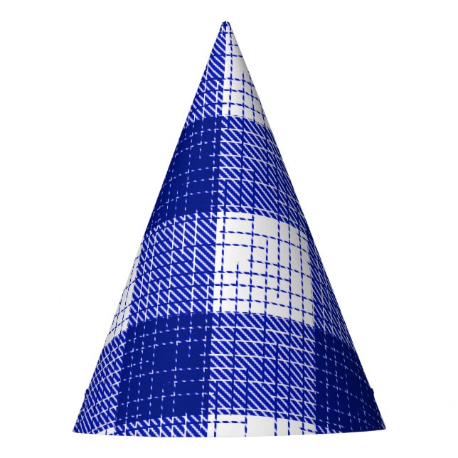 Blue and White Bold Checkered Plaid Design  Party Hat (Front)