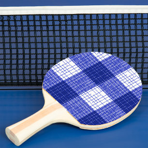 Blue and White Bold Checkered Plaid Design  Ping Pong Paddle