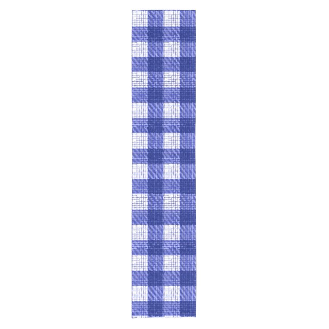 Blue and White Bold Checkered Plaid Design  Short Table Runner (Front)