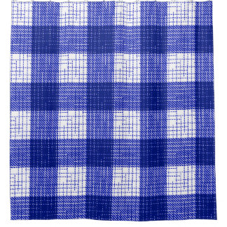 Blue and White Bold Checkered Plaid Design  Shower Curtain