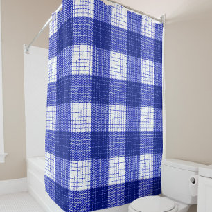 Blue and White Bold Checkered Plaid Design  Shower Curtain