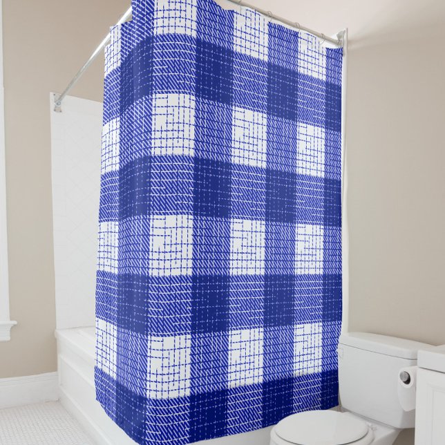 Blue and White Bold Checkered Plaid Design  Shower Curtain (Creator Uploaded)