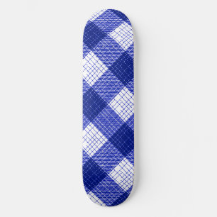 Blue and White Bold Checkered Plaid Design  Skateboard