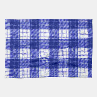Blue and White Bold Checkered Plaid Design  Tea Towel