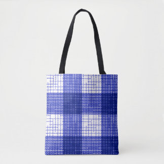Blue and White Bold Checkered Plaid Design  Tote Bag