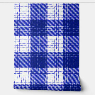 Blue and White Bold Checkered Plaid Design  Wallpaper