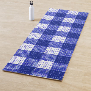 Blue and White Bold Checkered Plaid Design Yoga Mat