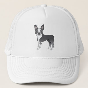 Blue And White Boston Terrier Cartoon Dog Design Trucker Hat