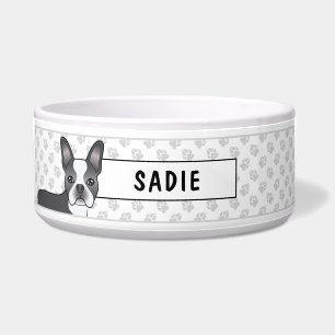 Blue And White Boston Terrier Cartoon Dog & Name