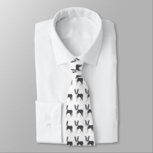 Blue And White Boston Terrier Cartoon Dog Pattern Tie