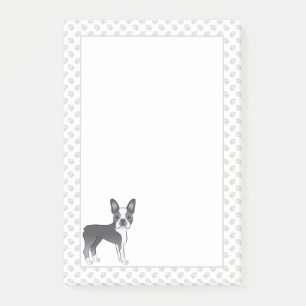 Blue And White Boston Terrier Cartoon Dog & Paws Post-it Notes