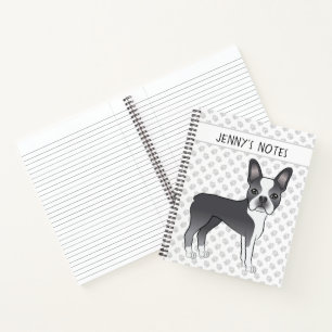 Blue And White Boston Terrier Cartoon Dog & Text Notebook