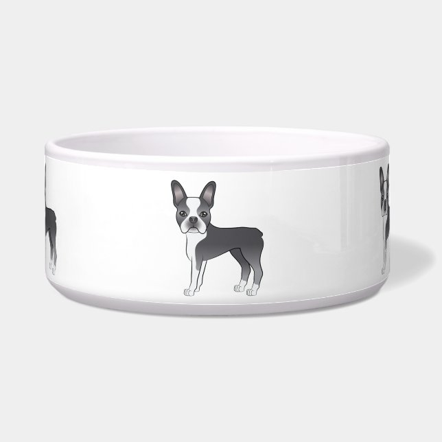 Blue And White Boston Terrier Dog Illustration (Front)