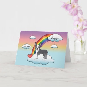 Blue And White Boston Terrier Rainbow Memorial Card