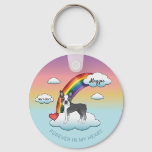 Blue And White Boston Terrier Rainbow Memorial Key Ring