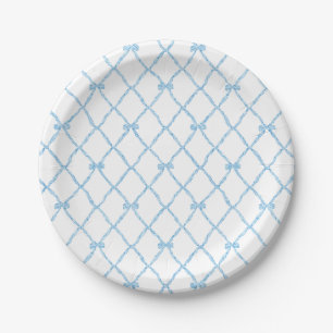 Blue and White Bow Trellis Paper Party Plate
