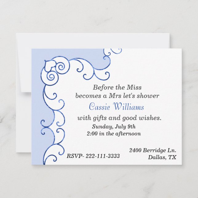 Blue and white Bridal Shower Invitation (Front)