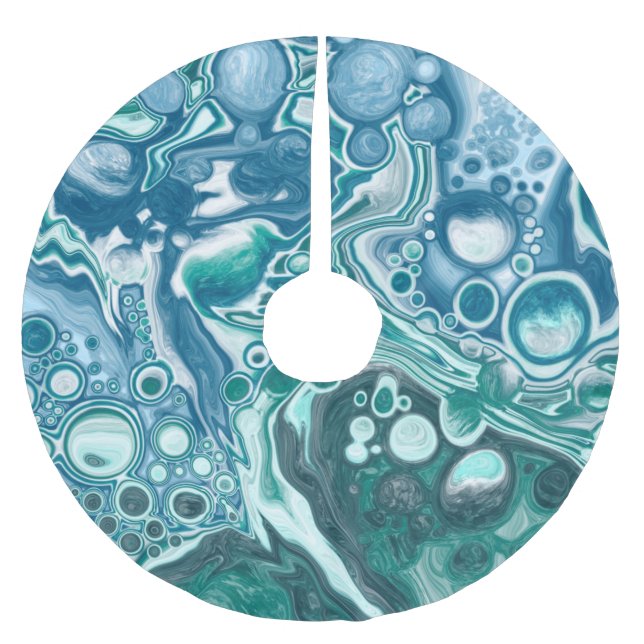 Blue and White Bubbles Fluid Art  Brushed Polyester Tree Skirt (Front)