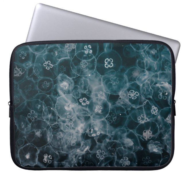 BLUE AND WHITE BUBBLES ILLUSTRATION LAPTOP SLEEVE (Front)
