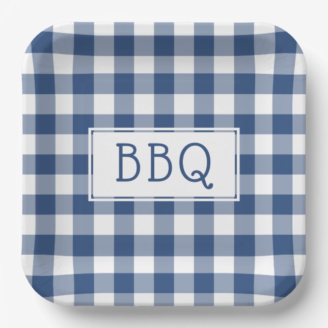 Blue and White Buffalo Check BBQ Party Paper Plate (Front)